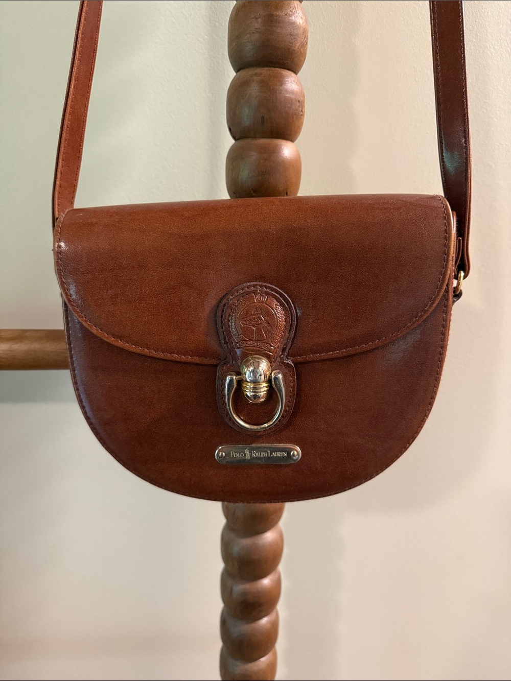 Vintage Polo by Ralph Lauren Chestnut Brown Leather Crossbody Saddle Bag